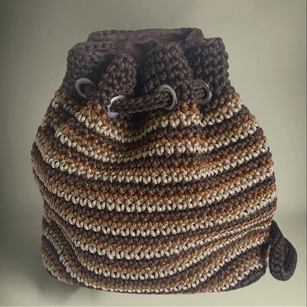 JAI Original Tri Color Neutrals Brown Crocheted Backpack